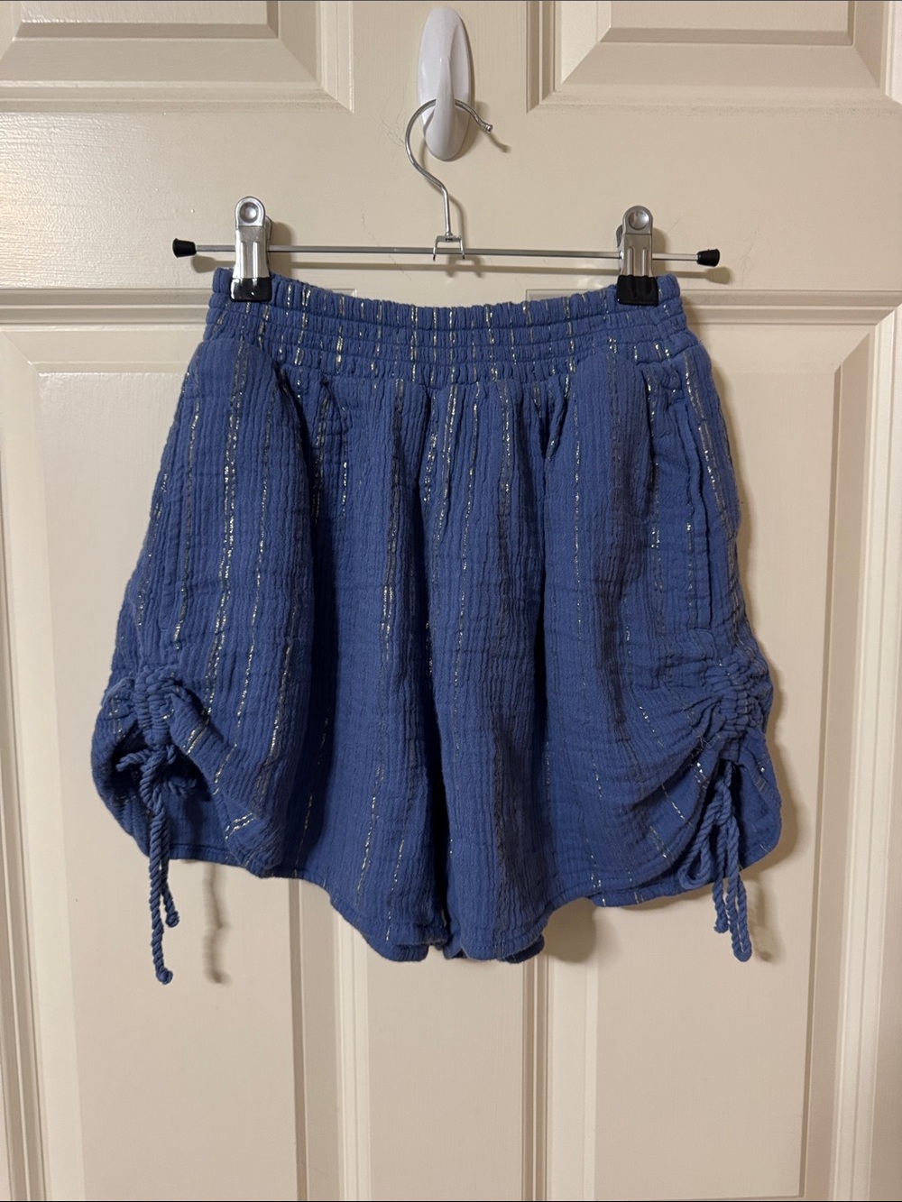 aerie Blue Drawstring Ruched Hem Shorts